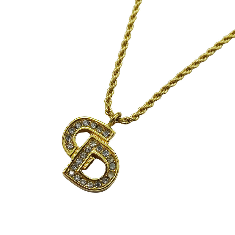 Dior ディオール ロゴ ネックレス ラインストーン ゴールド レディース 【中古】