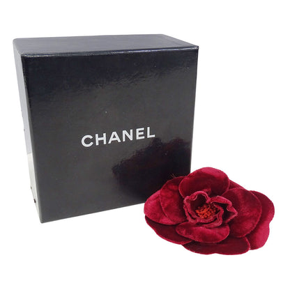CHANEL シャネル ブローチ カメリア ベロア レッド レディース 【中古】