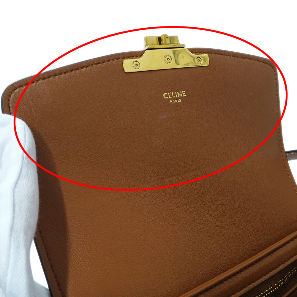 CELINE セリーヌ ティーン トリオンフバッグ ショルダーバッグ ホワイト ブラウン キャンバス レディース 【中古】