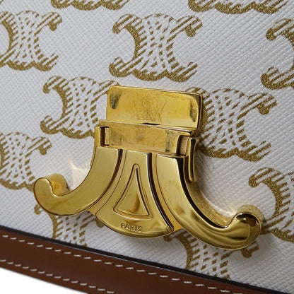CELINE セリーヌ ティーン トリオンフバッグ ショルダーバッグ ホワイト ブラウン キャンバス レディース 【中古】