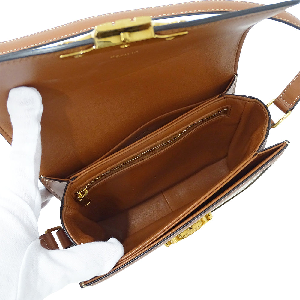 CELINE セリーヌ ティーン トリオンフバッグ ショルダーバッグ ホワイト ブラウン キャンバス レディース 【中古】