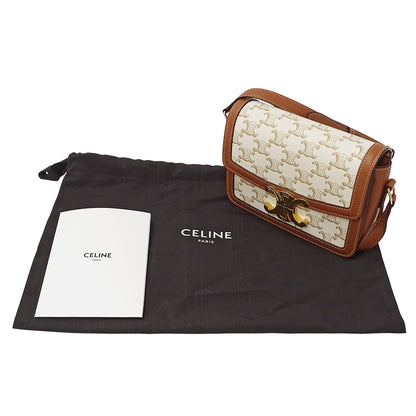 CELINE セリーヌ ティーン トリオンフバッグ ショルダーバッグ ホワイト ブラウン キャンバス レディース 【中古】