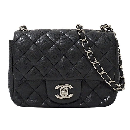CHANEL シャネル ショルダーバッグ マトラッセ ミニ ブラック シルバー金具 キャビアスキン レディース 【中古】