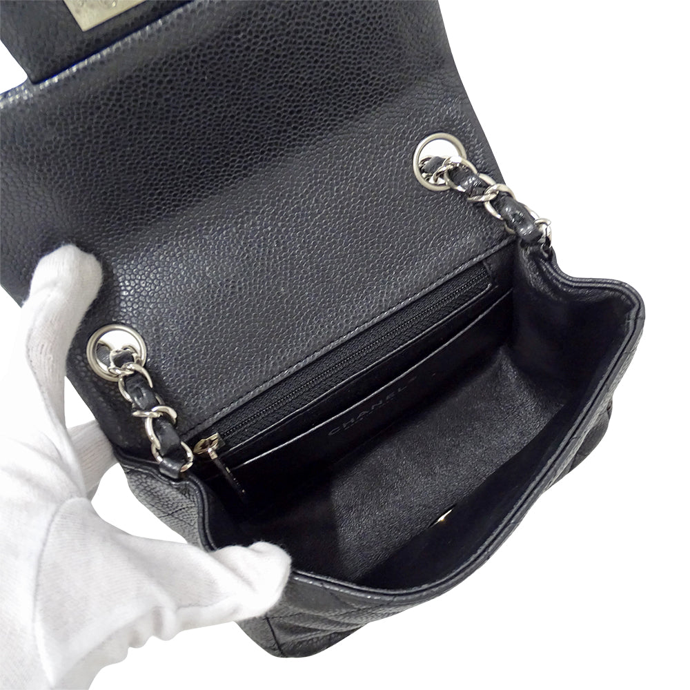 CHANEL シャネル ショルダーバッグ マトラッセ ミニ ブラック シルバー金具 キャビアスキン レディース 【中古】