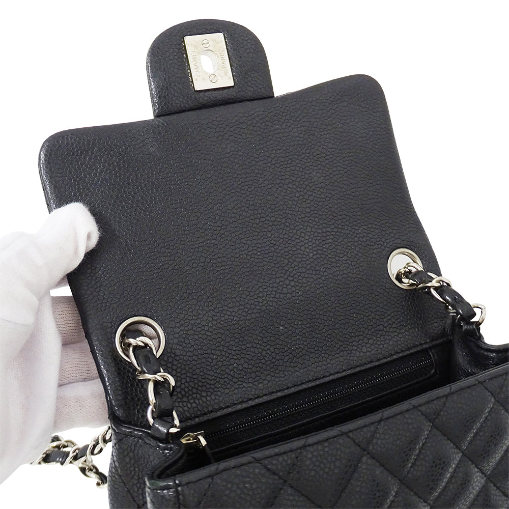 CHANEL シャネル ショルダーバッグ マトラッセ ミニ ブラック シルバー金具 キャビアスキン レディース 【中古】