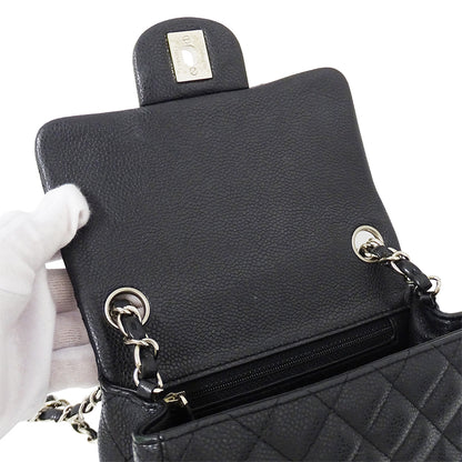 CHANEL シャネル ショルダーバッグ マトラッセ ミニ ブラック シルバー金具 キャビアスキン レディース 【中古】