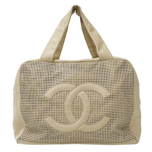 CHANEL シャネル ハンドバッグ ベージュ シルバー金具 レザー レディース 【中古】