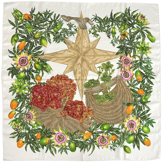 HERMES エルメス カレ90 PASSIFLORES パッションフラワー スカーフ ホワイト マルチカラー シルク レディース 【中古】