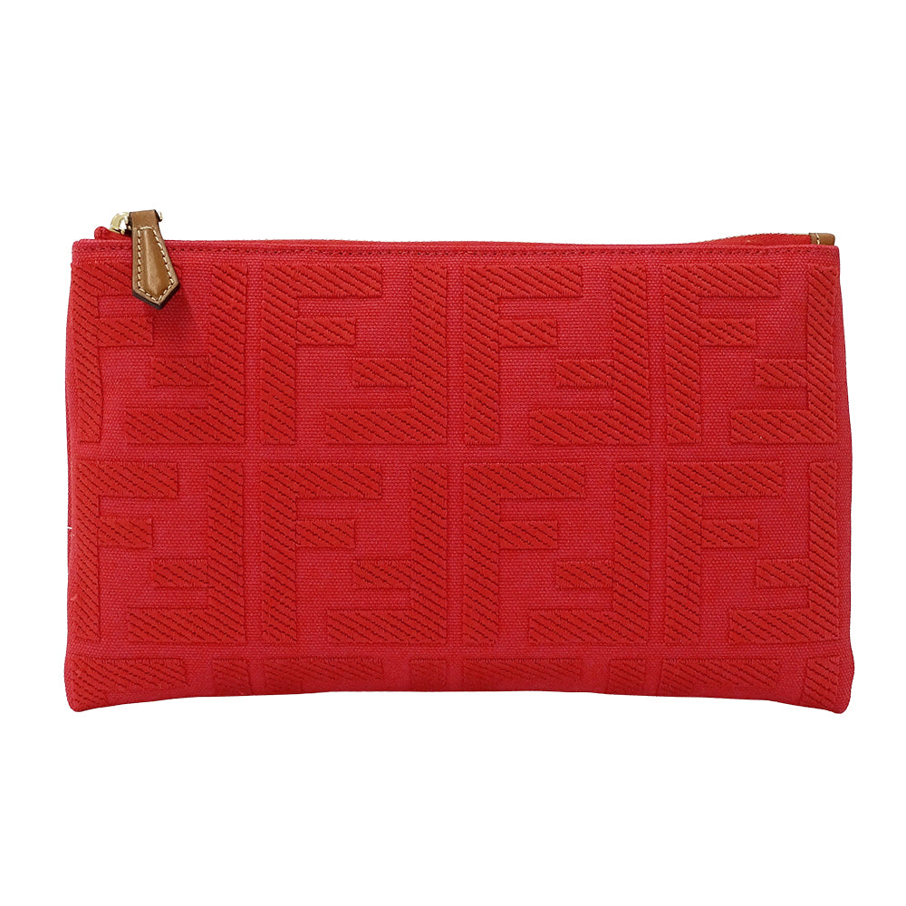 FENDI フェンディ ポーチ ズッカ レッド 8N0148 キャンバス レディース 【中古】