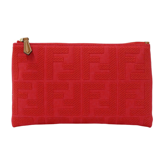 FENDI フェンディ ポーチ ズッカ レッド 8N0148 キャンバス レディース 【中古】
