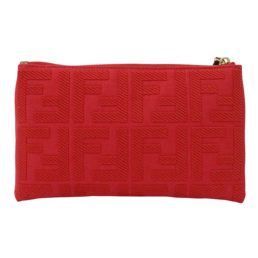 FENDI フェンディ ポーチ ズッカ レッド 8N0148 キャンバス レディース 【中古】