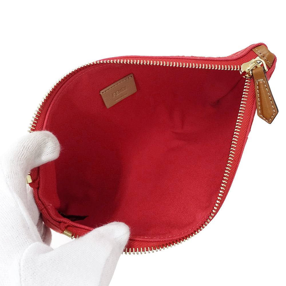 FENDI フェンディ ポーチ ズッカ レッド 8N0148 キャンバス レディース 【中古】