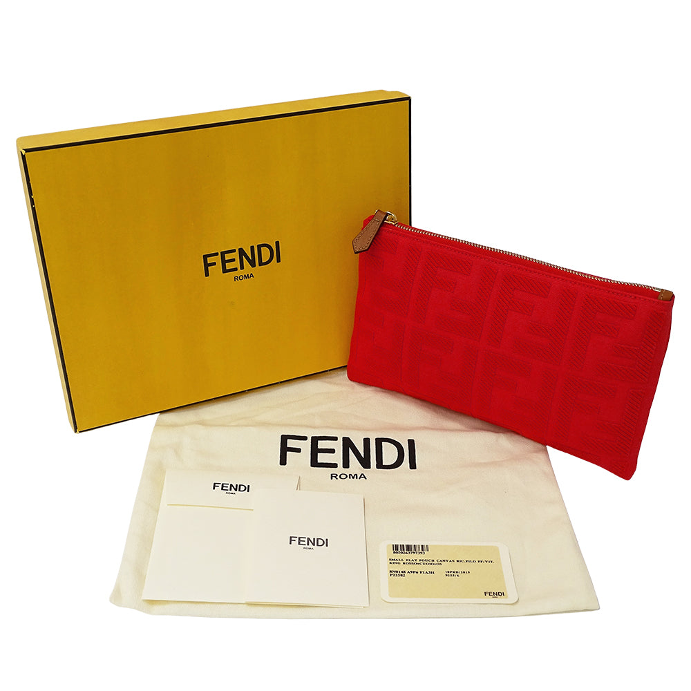 FENDI フェンディ ポーチ ズッカ レッド 8N0148 キャンバス レディース 【中古】