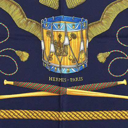 HERMES エルメス カレ90 LES TAMBOURS タンブールの太鼓 スカーフ ネイビー マルチカラー シルク レディース 【中古】