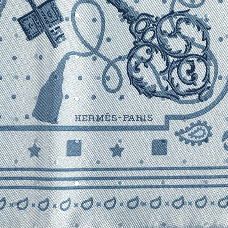 HERMES エルメス カレ55 Les Cles 鍵 スカーフ ブルー シルク レディース 【中古】