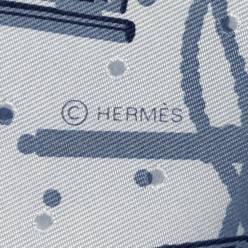 HERMES エルメス カレ55 Les Cles 鍵 スカーフ ブルー シルク レディース 【中古】
