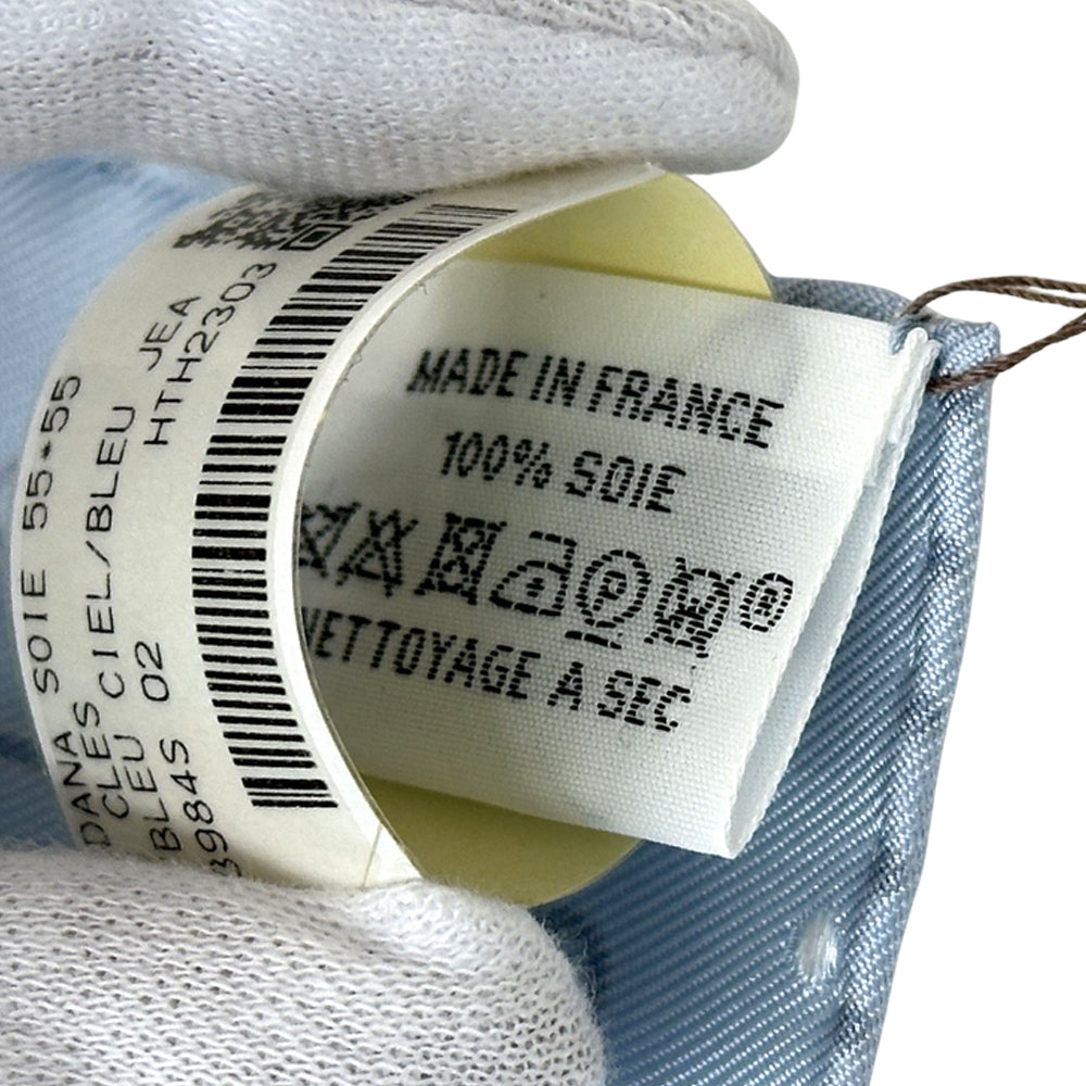 HERMES エルメス カレ55 Les Cles 鍵 スカーフ ブルー シルク レディース 【中古】