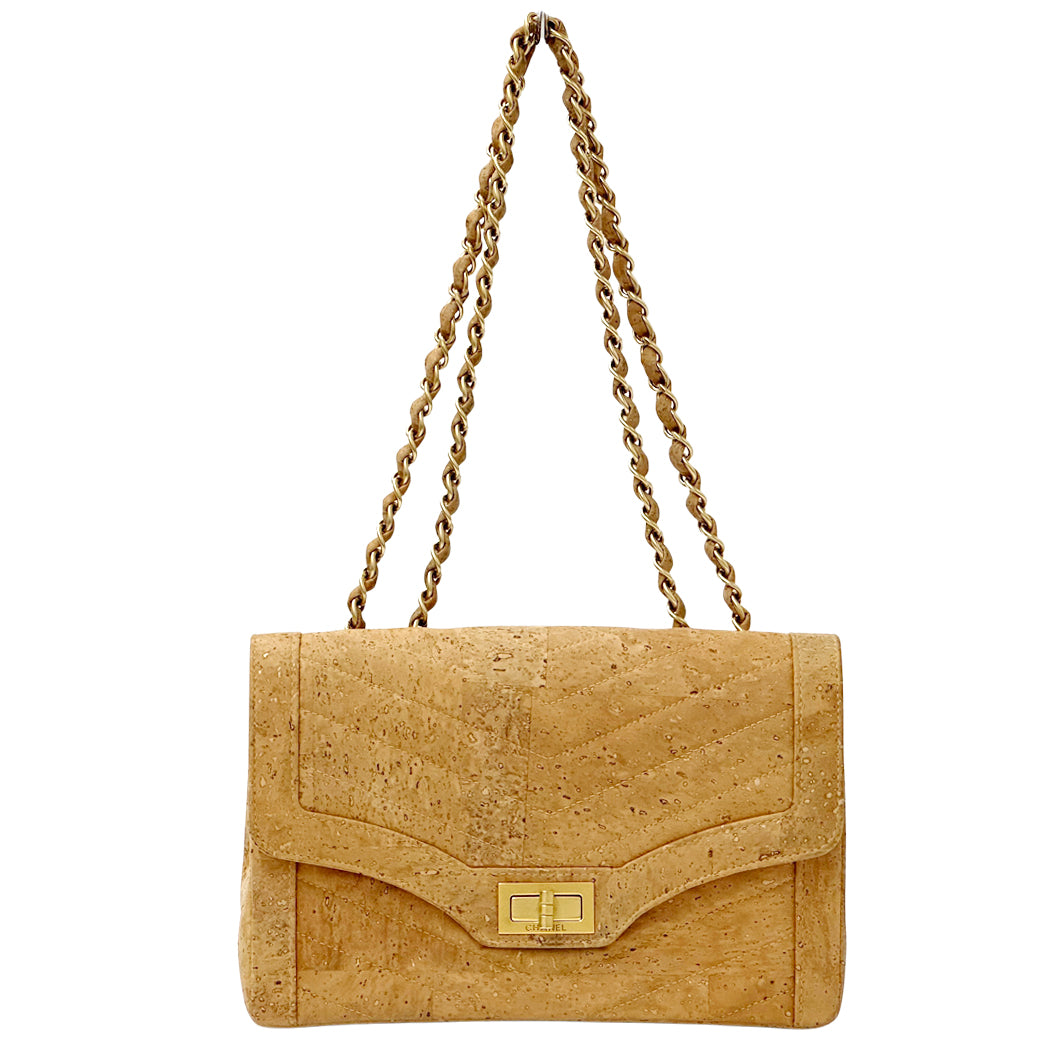 CHANEL シャネル ショルダーバッグ 2.55 シェブロン ベージュ ゴールド金具 コルク レザー レディース 希少 レア 【中古】