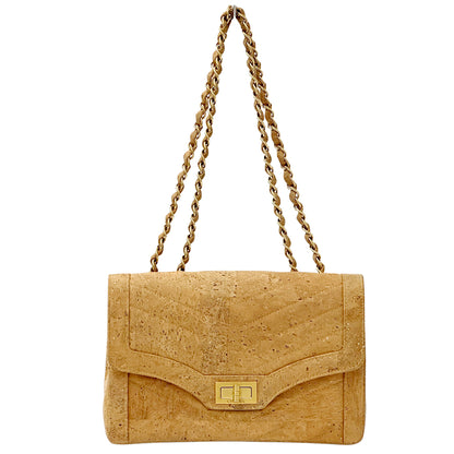 CHANEL シャネル ショルダーバッグ 2.55 シェブロン ベージュ ゴールド金具 コルク レザー レディース 希少 レア 【中古】