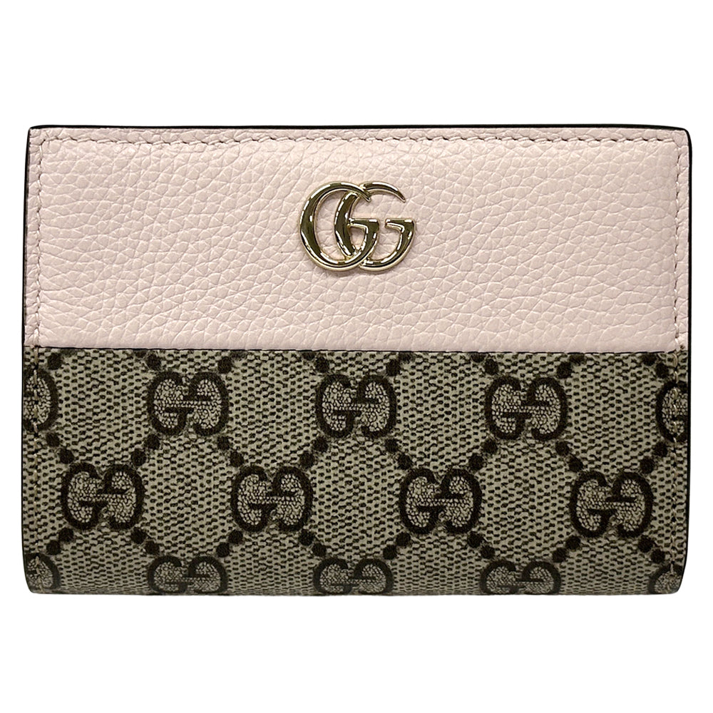 GUCCI グッチ ダブルG バイカラー スモールウォレット 二つ折り財布 GGスプリーム プチマーモント ピンク ブラウン 772738 GGスプリームキャンバス レディース 【中古】