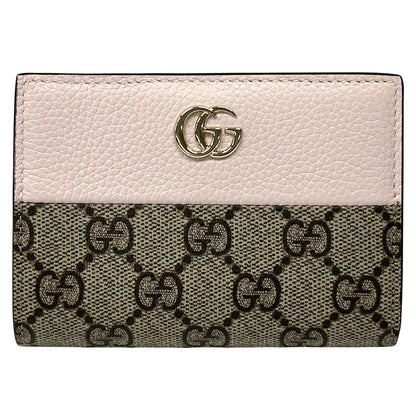 GUCCI グッチ ダブルG バイカラー スモールウォレット 二つ折り財布 GGスプリーム プチマーモント ピンク ブラウン 772738 GGスプリームキャンバス レディース 【中古】