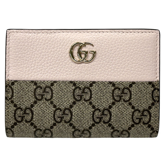 GUCCI グッチ ダブルG バイカラー スモールウォレット 二つ折り財布 GGスプリーム プチマーモント ピンク ブラウン 772738 GGスプリームキャンバス レディース 【中古】