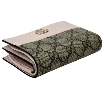 GUCCI グッチ ダブルG バイカラー スモールウォレット 二つ折り財布 GGスプリーム プチマーモント ピンク ブラウン 772738 GGスプリームキャンバス レディース 【中古】