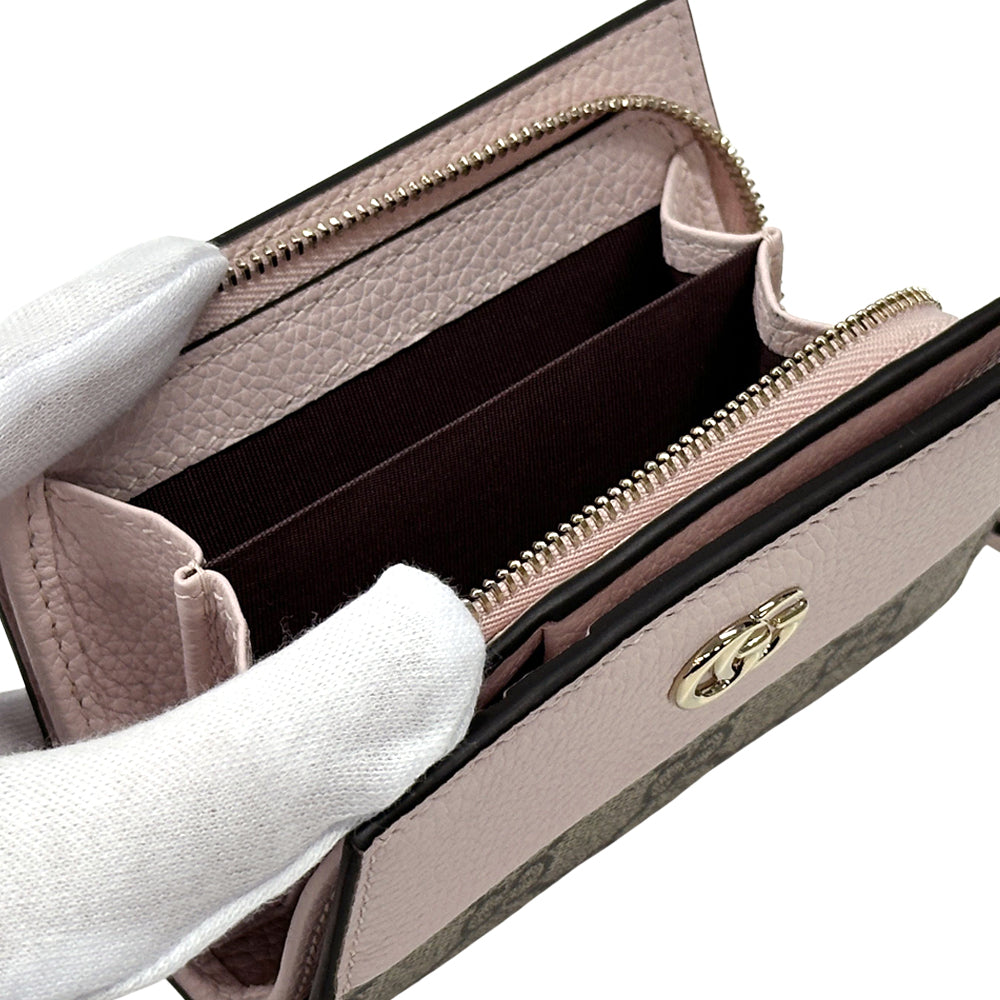 GUCCI グッチ ダブルG バイカラー スモールウォレット 二つ折り財布 GGスプリーム プチマーモント ピンク ブラウン 772738 GGスプリームキャンバス レディース 【中古】