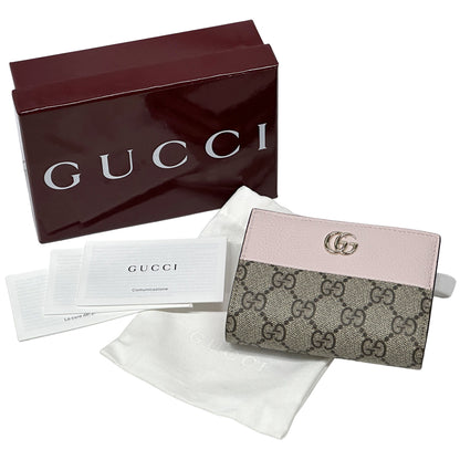 GUCCI グッチ ダブルG バイカラー スモールウォレット 二つ折り財布 GGスプリーム プチマーモント ピンク ブラウン 772738 GGスプリームキャンバス レディース 【中古】