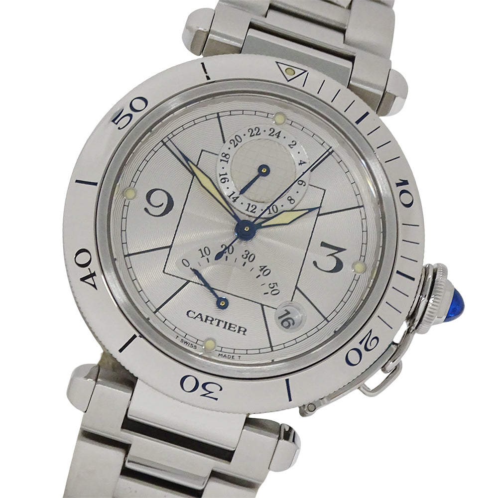 Cartier カルティエ パシャ W31037H3 メンズ 腕時計 パワーリザーブ GMT デイト 自動巻き AT ステンレス SS 磨き済み 【中古】