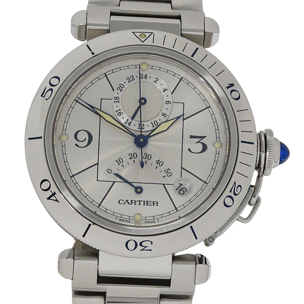 Cartier カルティエ パシャ W31037H3 メンズ 腕時計 パワーリザーブ GMT デイト 自動巻き AT ステンレス SS 磨き済み 【中古】