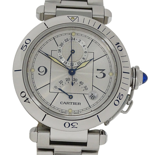 Cartier カルティエ パシャ W31037H3 メンズ 腕時計 ワーリザーブ GMT デイト 自動巻き AT ステンレス SS 磨き済み 【中古】