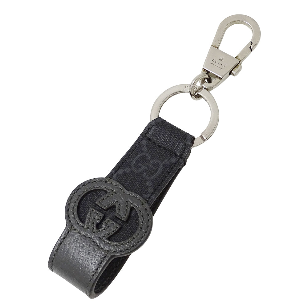 GUCCI グッチ キーリング GGスプリームキャンバス ブラック グレー メンズ 701432 【中古】