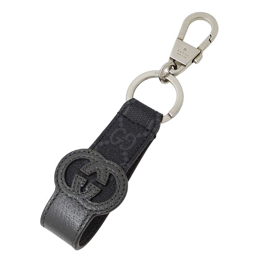 GUCCI グッチ キーリング GGスプリームキャンバス ブラック グレー メンズ 701432 【中古】