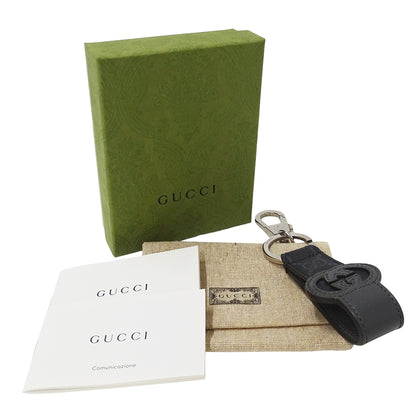 GUCCI グッチ キーリング GGスプリームキャンバス ブラック グレー メンズ 701432 【中古】