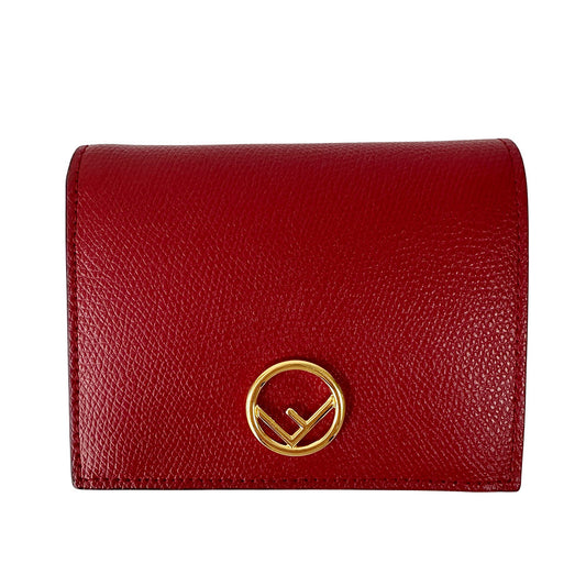 FENDI フェンディ 二つ折り財布 エフィズ レッド レザー レディース 【中古】