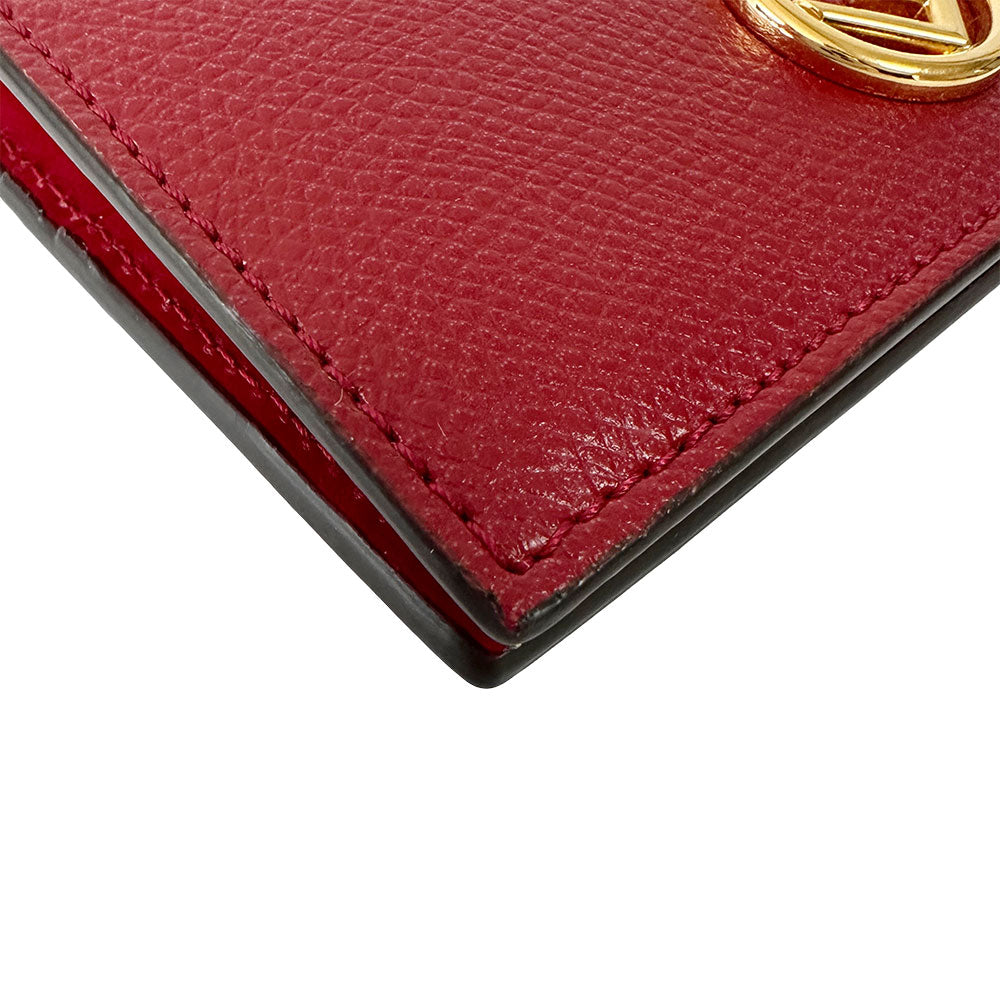 FENDI フェンディ 二つ折り財布 エフィズ レッド レザー レディース 【中古】