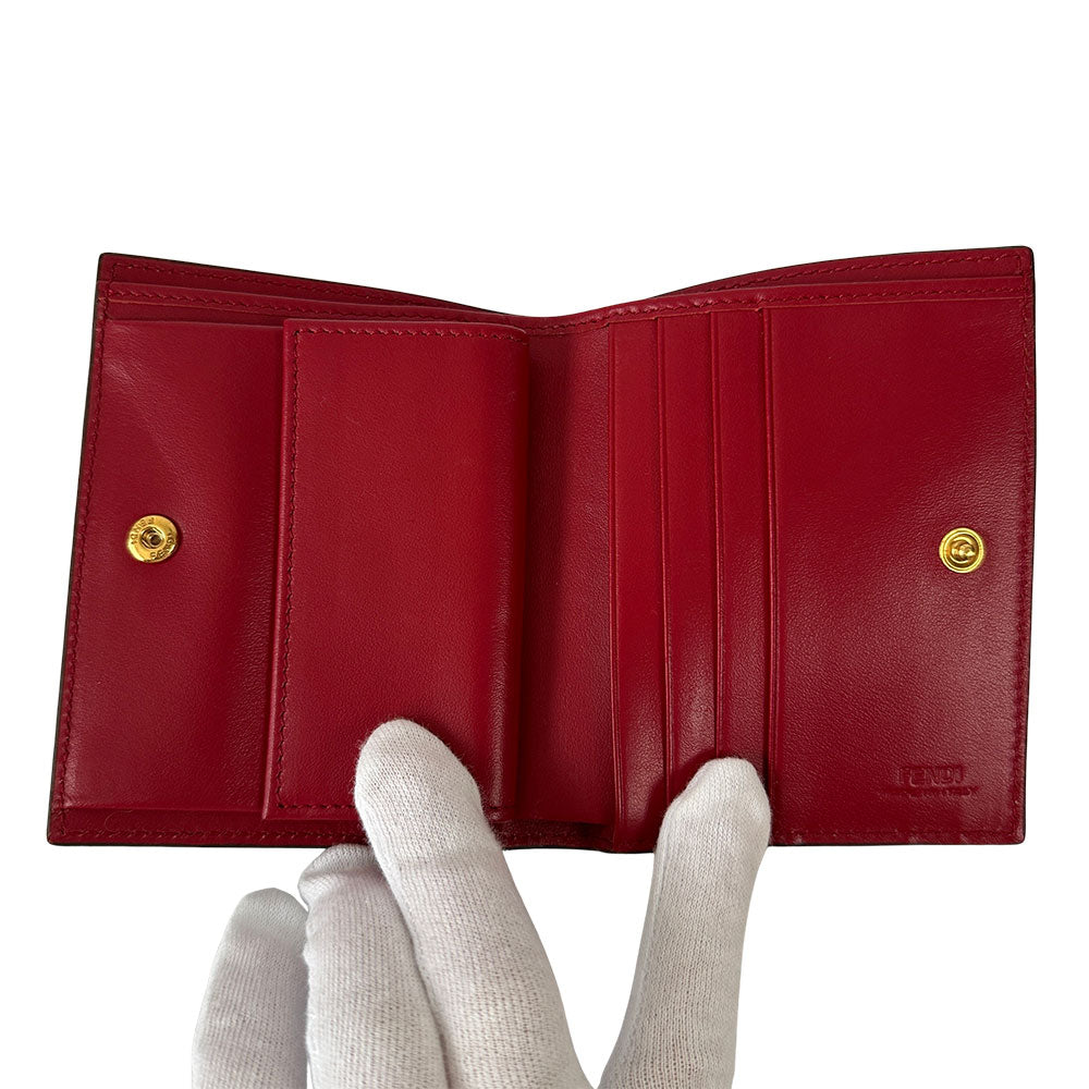 FENDI フェンディ 二つ折り財布 エフィズ レッド レザー レディース 【中古】