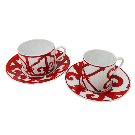 HERMES エルメス カダルキヴィール カップ&ソーサーセット 食器 レッド ホワイト 陶磁器 レディース メンズ 【中古】
