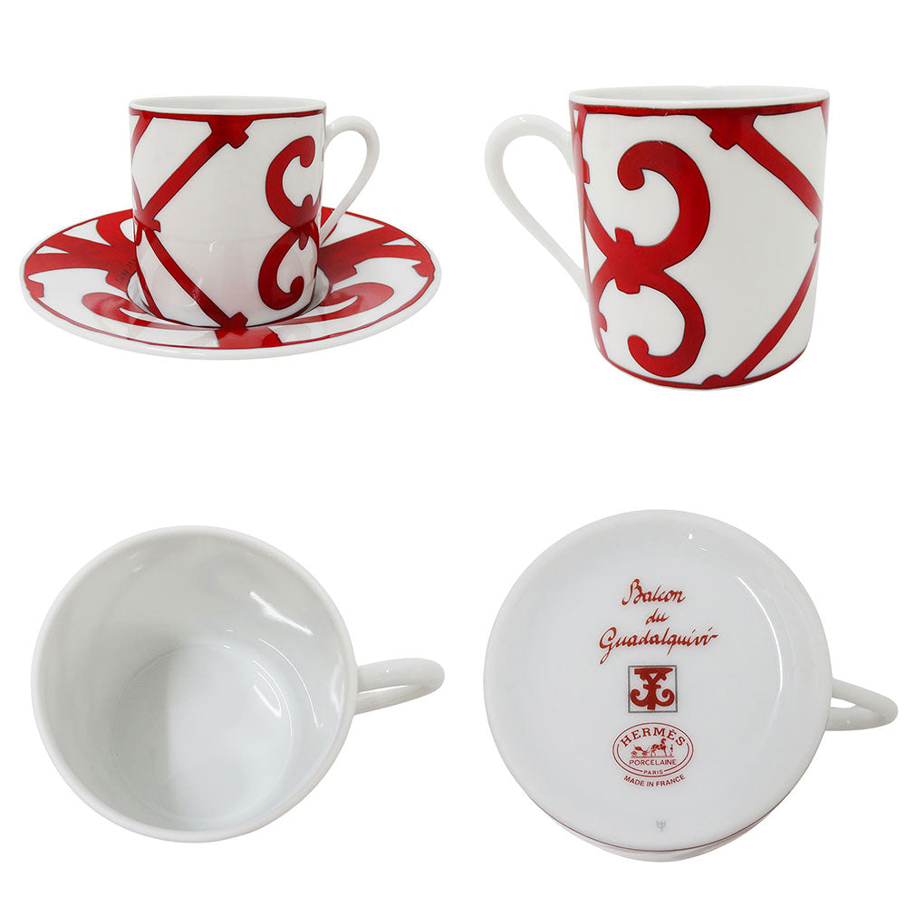 HERMES エルメス カダルキヴィール カップ&ソーサーセット 食器 レッド ホワイト 陶磁器 レディース メンズ 【中古】