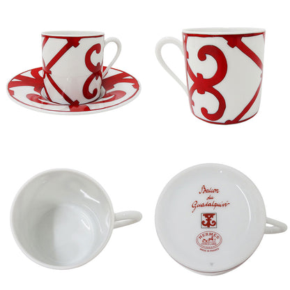 HERMES エルメス カダルキヴィール カップ&ソーサーセット 食器 レッド ホワイト 陶磁器 レディース メンズ 【中古】