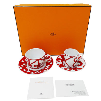 HERMES エルメス カダルキヴィール カップ&ソーサーセット 食器 レッド ホワイト 陶磁器 レディース メンズ 【中古】