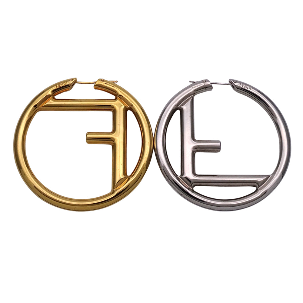 FENDI フェンディ ピアス エフイズ フープ メタル ゴールド シルバー レディース 【中古】