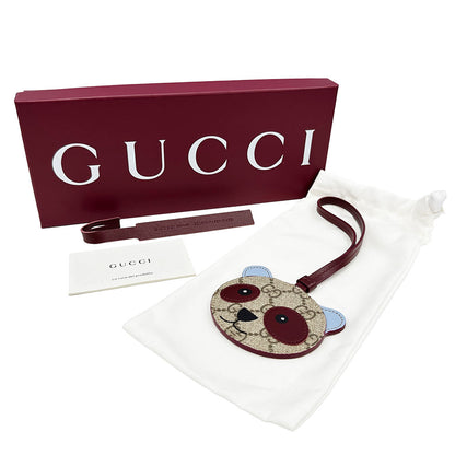 GUCCI グッチ パンダシェイプ バッグチャーム チャーム GGエンブレム GGスプリームキャンバス ベージュ レッド レディース メンズ 821811 【中古】