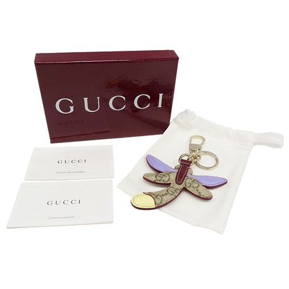 GUCCI グッチ ドラゴンフライ シェイプ チャーム GGエンブレム レザー ベージュ マルチカラー レディース メンズ 837353 【中古】