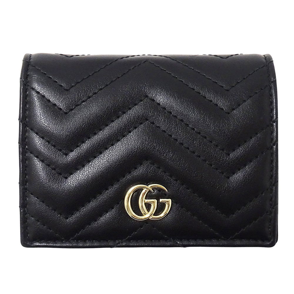 GUCCI グッチ 二つ折り財布 GGマーモント ブラック 466492 レザー レディース メンズ 【中古】