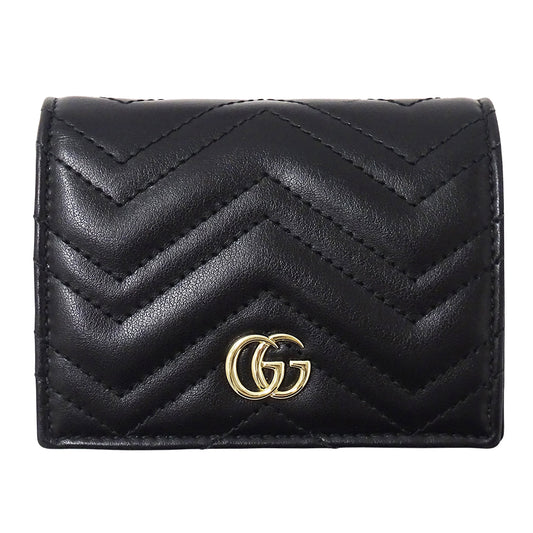 GUCCI グッチ 二つ折り財布 GGマーモント ブラック 466492 レザー レディース メンズ 【中古】