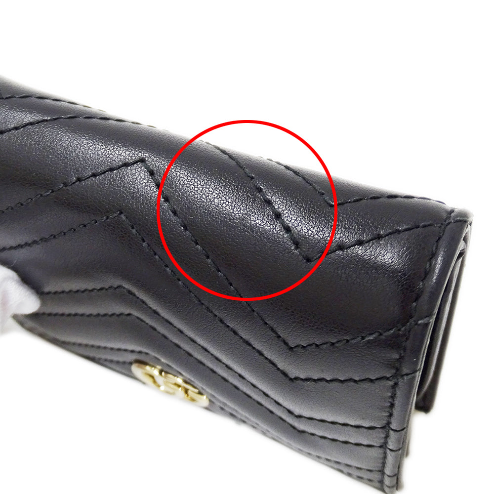 GUCCI グッチ 二つ折り財布 GGマーモント ブラック 466492 レザー レディース メンズ 【中古】