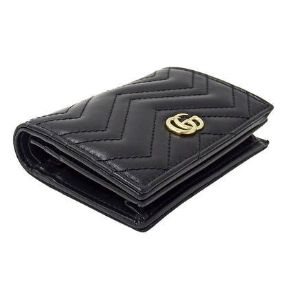GUCCI グッチ 二つ折り財布 GGマーモント ブラック 466492 レザー レディース メンズ 【中古】