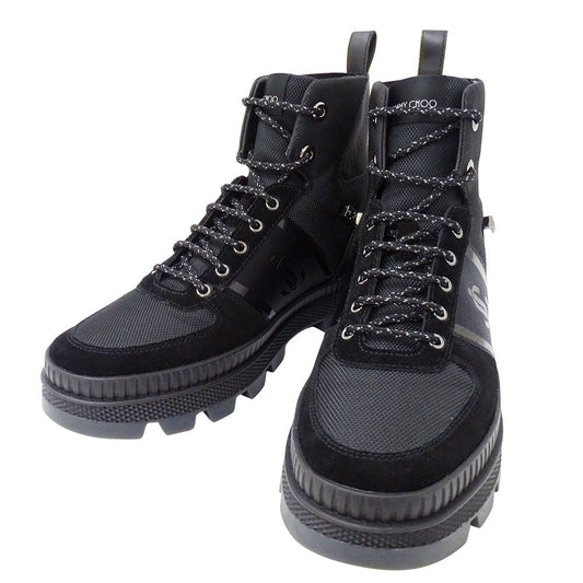 JIMMY CHOO ジミーチュウ ノルマンディー レースアップブーツ ブーツ ブラック ナイロン メンズ 【中古】
